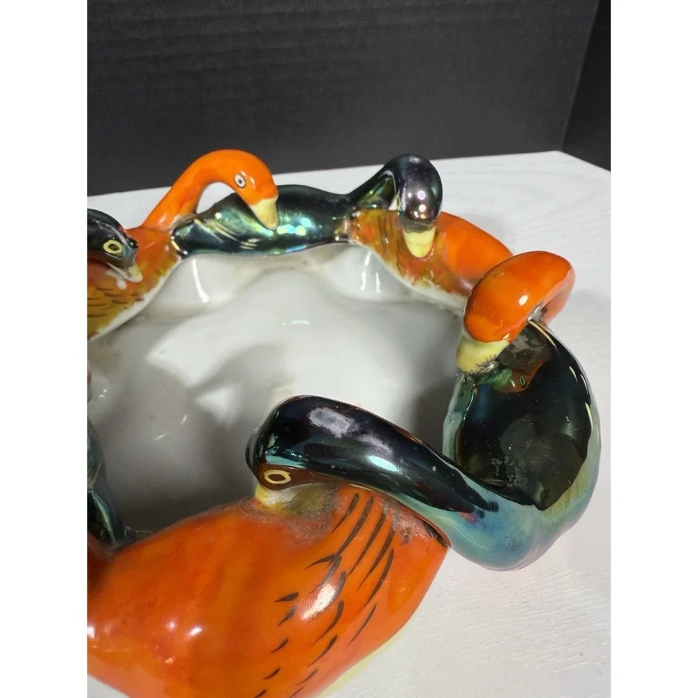 Vintage SEIEI And Co. Lusterware Figural Goose Bowl Japan 9 Inches 1930's Swans
